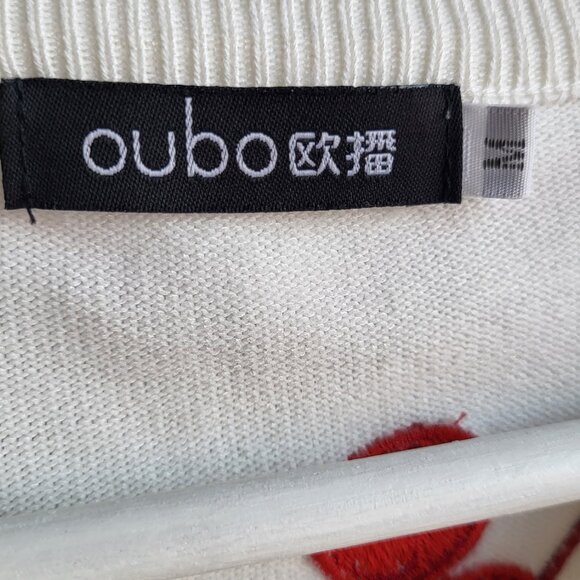 Cherry Embroidered Cardigan • White Knit Button-Up Sweater • S - Picture 6 of 6